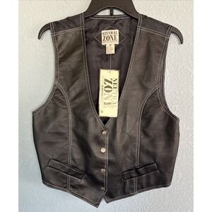 NEW Neutral Zone Apparel Faux Leather Vest Womens M  Motorcycle Black‎ Snap